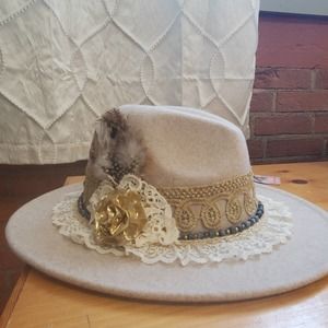 Elegant Beige Hat with Gold Accents